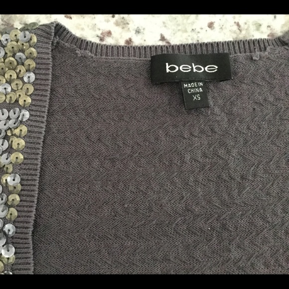 Bebe XS gray with Matt silver/gold sequin brand new cardigan - Picture 8 of 13
